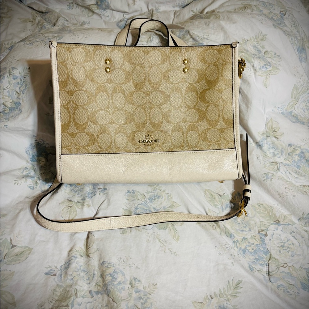 Coach Tan and Cream Satchel with Signature Monogram